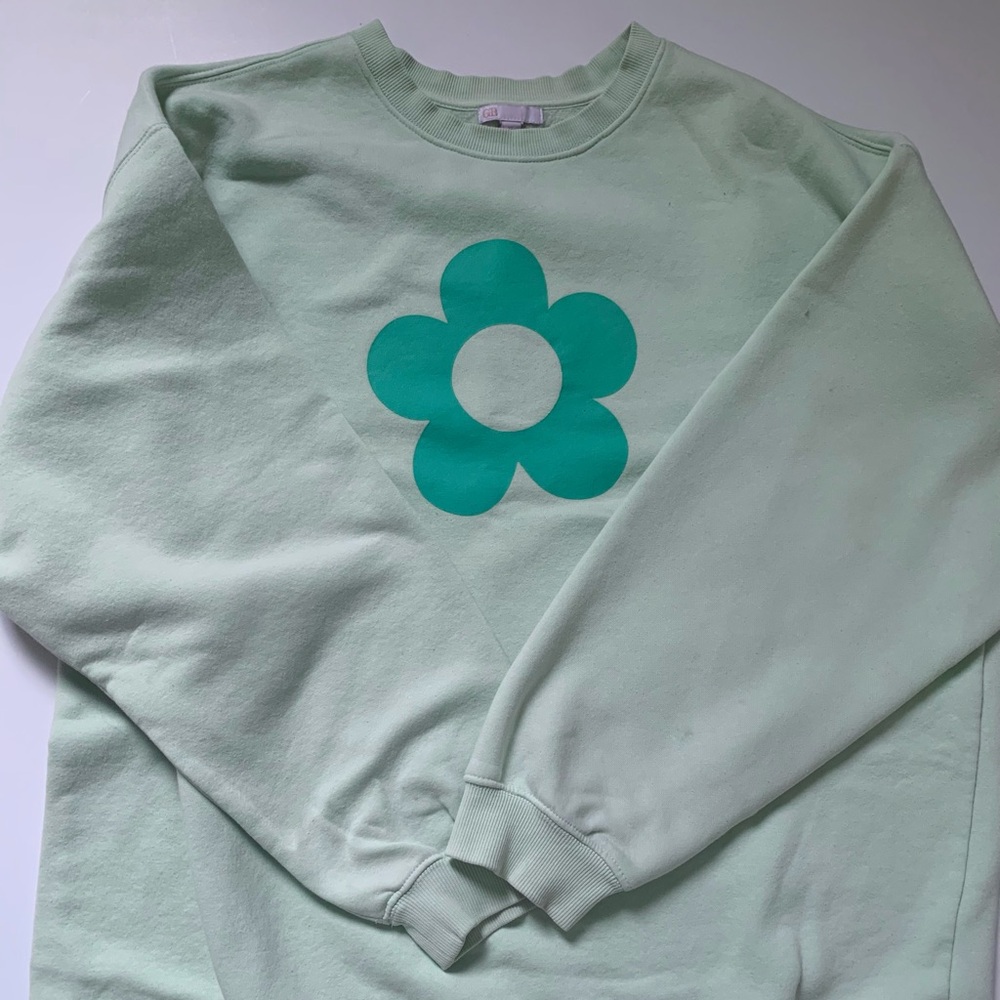 GB Girls Oversized Green Flower Sweatshirt